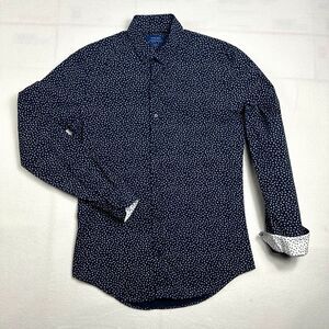 Zara Man Mens Small Navy White Floral Botanical Print Slim Fit Long Sleeve Shirt